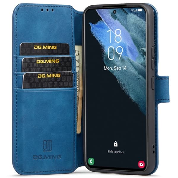 DG.MING Plånboksfodral Konstläder Skyddande Ställ Samsung Galaxy S22+ Blå