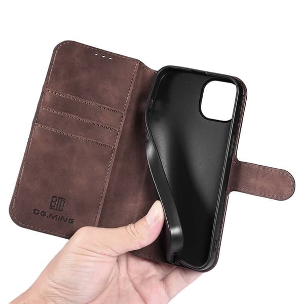 DG.MING iPhone 14 Plus Konstläder Plånboksfodral Retro Stil Brun 6.7 tum