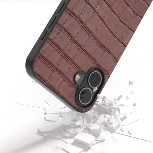 ABEEL Mobilskal till iPhone 16 Plus Äkta Läder + PC + TPU Droppskydd Brun