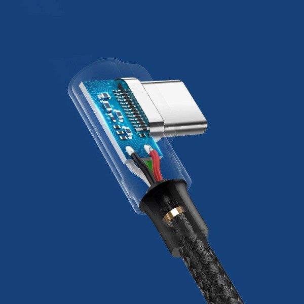UGrøn USB-C vinklet Kabel hurtigopladning QC 3,0 2 m Grå Grey