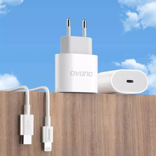 Dudao Väggladdare USB-C 20W med USB-C Kabel PD Vit Vit