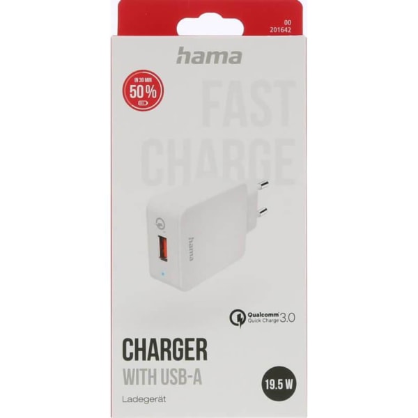 HAMA Hurtigoplader 1x USB-A Qualcomm 19,5W - Hvid