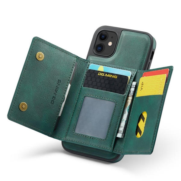 DG.MING iPhone 11 Konstläder Plånboksfodral med kortfickor - Grön