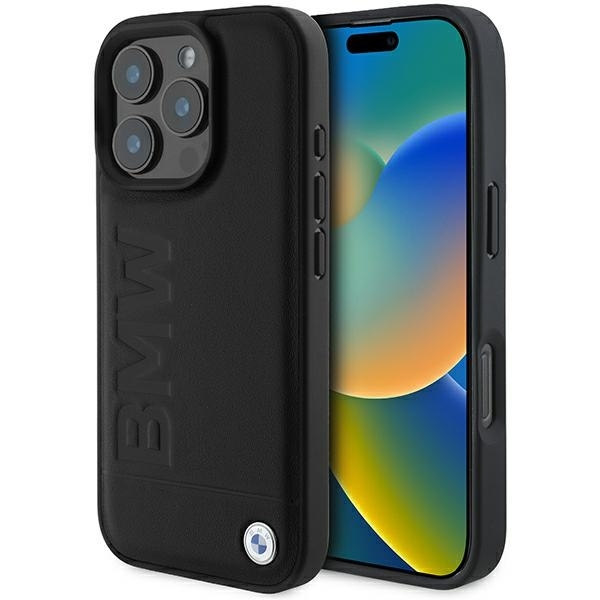 BMW telefontaske til iPhone 16 Pro Max læder Hot Stamp - Sort Black