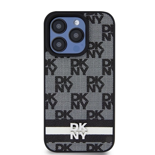 DKNY iPhone 15 Pro Max Mobilskal Läder Checkered Mono Pattern Svart