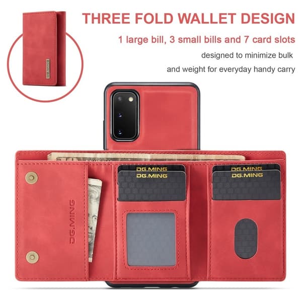 DG.MING 2-in-1 Plånboksfodral med Magnet för Samsung S20 - Röd