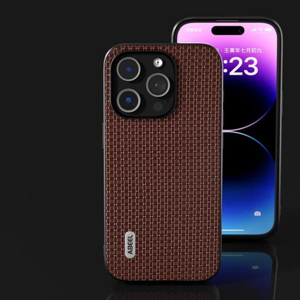 ABEEL Mobilskal till iPhone 14 Pro Max Äkta Läder Coated PC+TPU Brun
