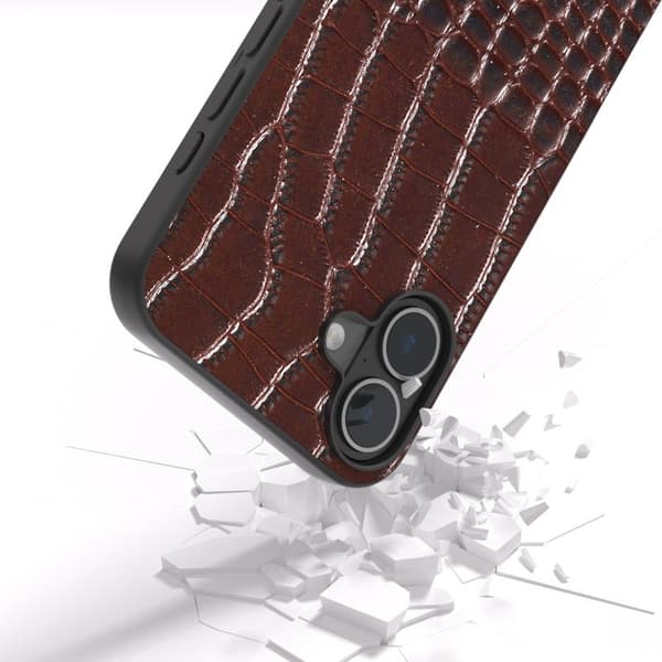 ABEEL Mobilskal till iPhone 16 Krokodil Textur Äkta Läder - Brun
