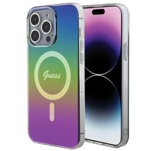 Guess iPhone 15 Pro Mobilskal Magsafe IML Iridescent - Sort Black