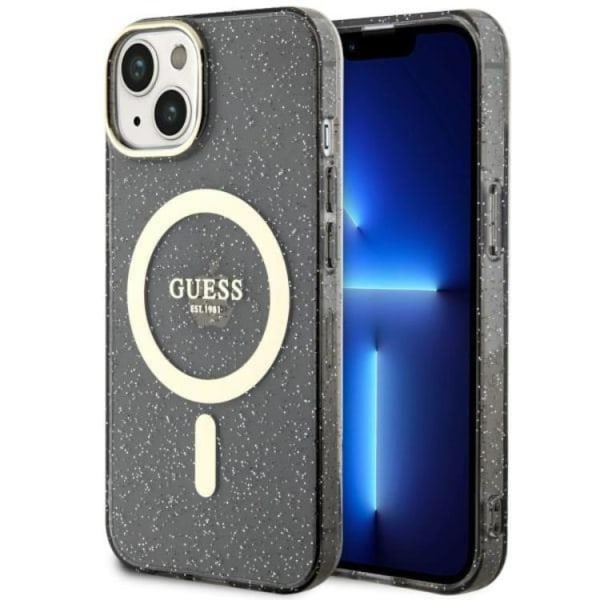 Guess iPhone 14 Plus Mobilskal MagSafe Glitter Guld - Svart Svart