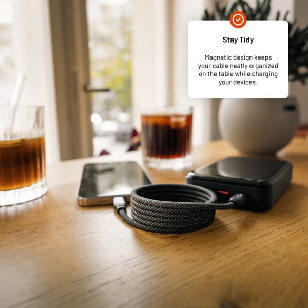 FIXED MAGNETIC 240W USB-C/C trasselfri kabel 2m Svart