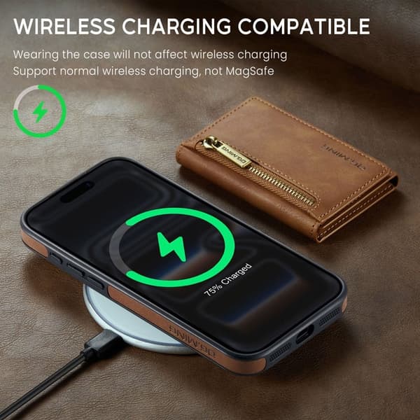 DG.MING M5 Series Mobilskal till iPhone 17 Pro Magnetiskt Konstläder Brun