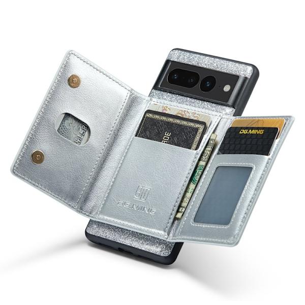 DG.MING M3 Series Konstläder Plånboksfodral för Google Pixel 7 Pro 5G Silver