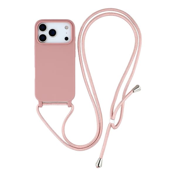 Mobilskal till iPhone 17 Pro Max TPU Shockproof med Lanyard - Djuprosa Rosa