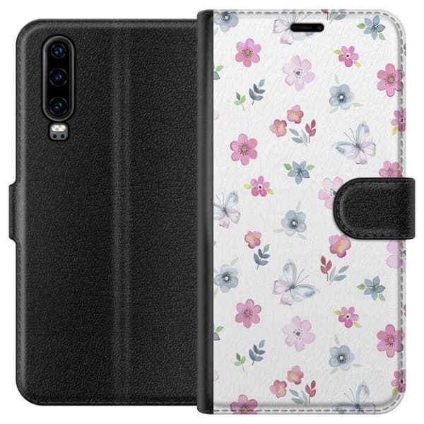 Pungcover til Huawei P30 med Blomster og sommerfugle