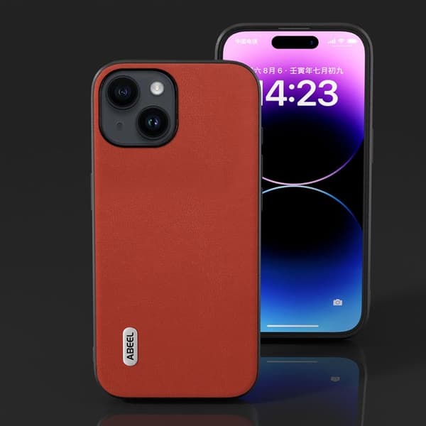 ABEEL Mobilskal till iPhone 15 Plus Texturerat PU Läder TPU Röd