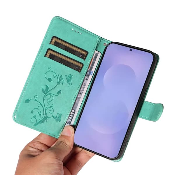 ABEEL Samsung Galaxy S26 Plus Plånboksfodral Konstläder Blommönster - Grön