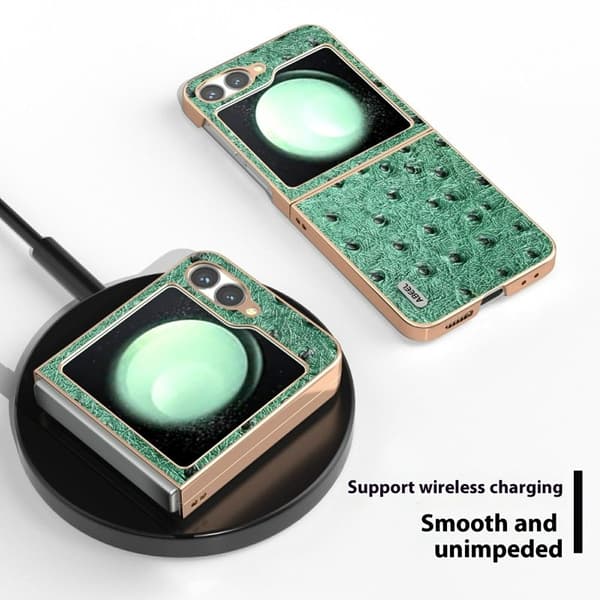 ABEEL Z Flip7 FE 5G Mobilskal Electroplating Grön Äkta Läder