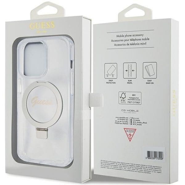 Guess iPhone 15 Pro Mobilskal Ringhållare Magsafe Glitter Script