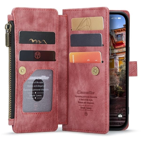 CASEME iPhone 15 Pro Max lompakkokotelo C30 Zipper - Punainen Röd