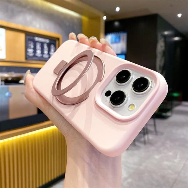 Mobilskal för iPhone 15 Pro Max MagSafe Liquid Silikon Kickstand - Ljusrosa Rosa