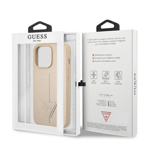 GUESS iPhone 14 Pro Cover Saffiano Triangle Logo - Beige Beige