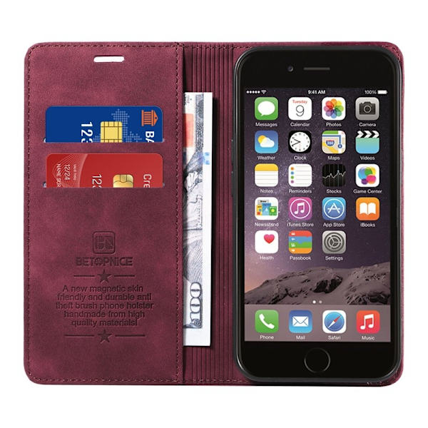 BETOPNICE 003 iPhone 6 Plus/7 Plus/8 Plus Konstläder Plånboksfodral TPU+PU - Röd