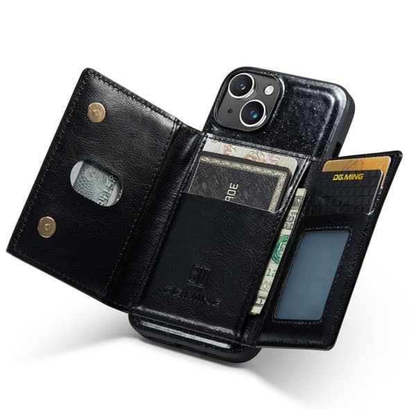 DG.MING M3 Series iPhone 15 Plus Konstläder Plånboksfodral Kickstand Svart