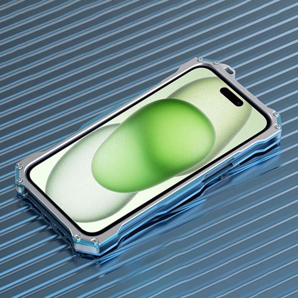 R-JUST Mobilskal till iPhone 15 Metall Hål Design Stötsäker Silver+Blå