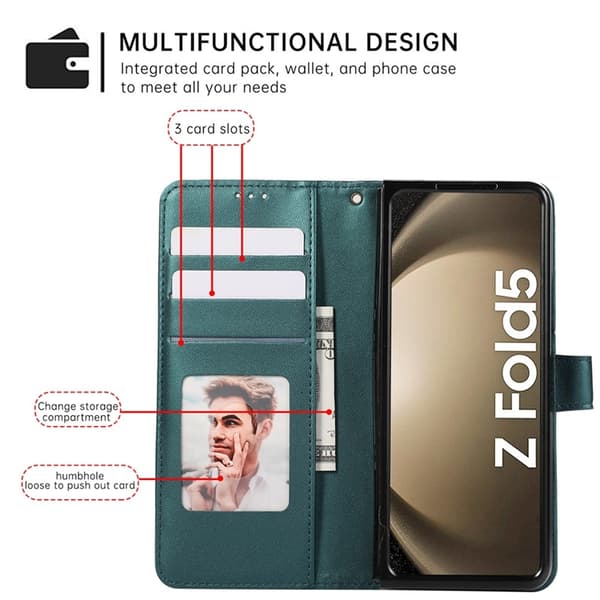 Galaxy Z Fold7 Plånboksfodral 3D Rhombus Grid Imprinted - Grön Grön