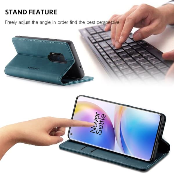 CASEME Series Plånboksfodral Konstläder för OnePlus 8 Pro - Blå