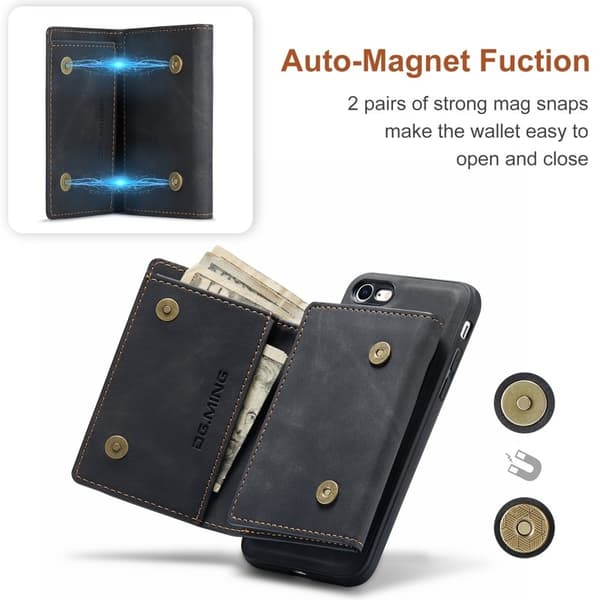 DG.MING M1 2-in-1 Plånboksfodral Konstläder i Svart för iPhone 7/8/SE