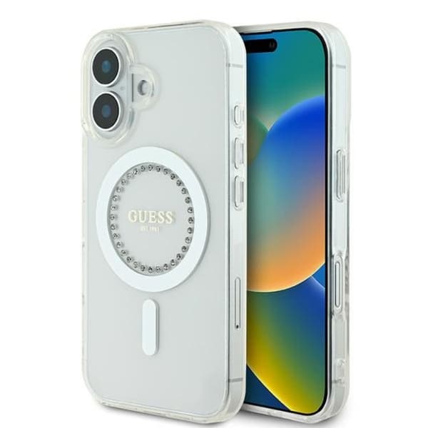 Guess Mobilskal till iPhone 16 Plus MagSafe IML Rhinestones - Vit Vit