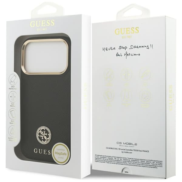 Guess Mobilskal till iPhone 17 Pro Max Magsafe Grained Strass Logo - Svart Svart