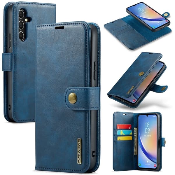 DG.MING Galaxy A34 5G Äkta Läder Plånboksfodral Detachable Magnet Blå