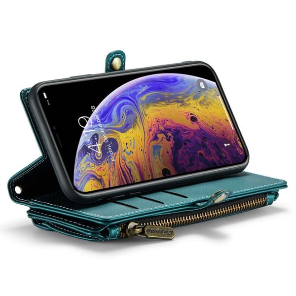 CASEME Plånboksfodral Konstläder för iPhone XS Max med kortfack - Grön