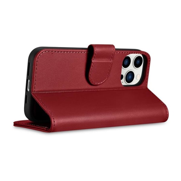 iCarer iPhone 14 Pro Plånboksfodral 2in1 Äkta Läder - Röd