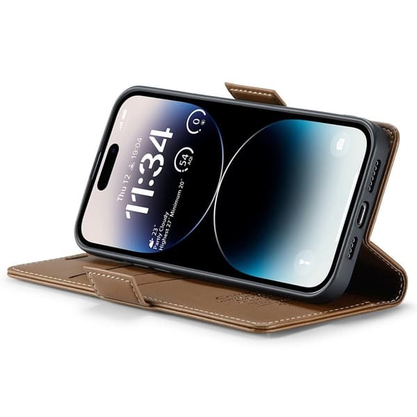 CASEME iPhone 15 Pro Plånboksfodral Konstläder RFID-Skydd Brun