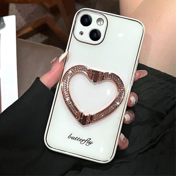 iPhone 14 -kuori Heart Kickstand - Valkoinen Vit