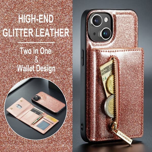 DG.MING M3 Series iPhone 15 Konstläder Plånboksfodral Detachable Roséguld