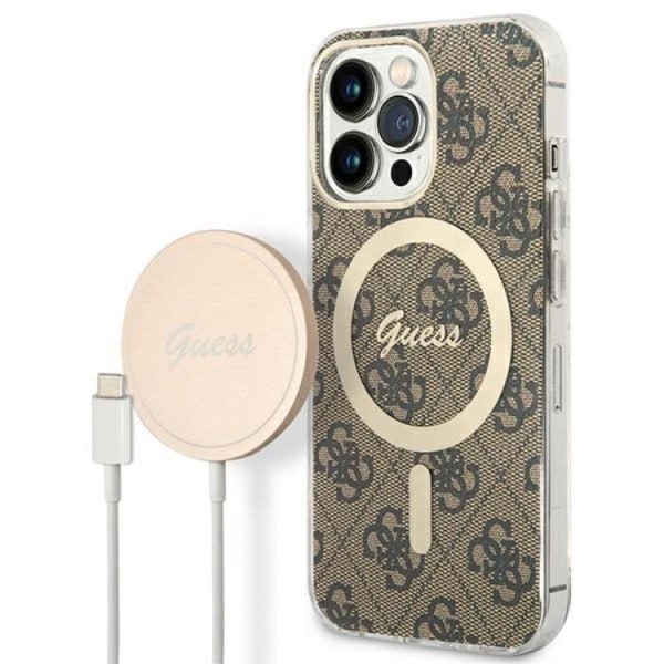 Guess iPhone 13 Pro Magsafe Skal 4G Print + Trådløs Oplader - Brun