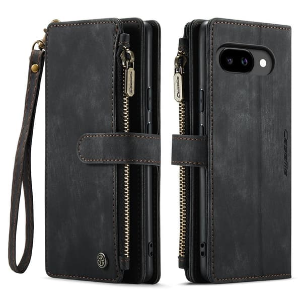 CASEME Konstläder Plånboksfodral till Google Pixel 9a med rem - Svart