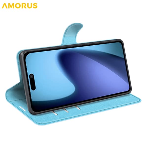 AMORUS iPhone Air Konstläder Plånboksfodral Flipstativ Litchi - Blå Blå