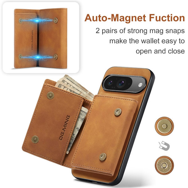 DG.MING Google Pixel 10 Pro/10 Plånboksfodral Detatchable M1 Brun