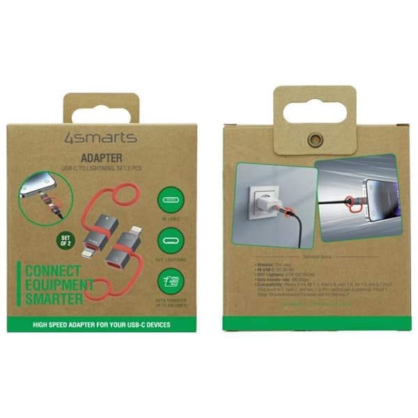 [2-Pack] 4smarts USB-C till Lightning Adapter 27W - Grå Grå