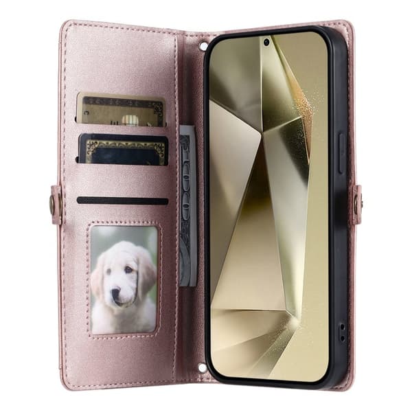 Samsung Galaxy S26/S26 Pro Plånboksfodral Konstläder Med Handrem - Roséguld