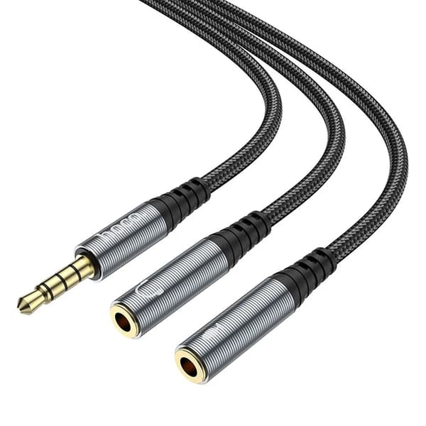 [2in1] Hoco AUX Jack (han) til 2x Jack (hun) Kabel 0,25 m - Metal Grå Grå