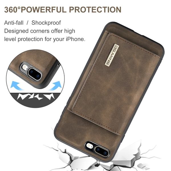 DG.MING M1 Kickstand Plånboksfodral Konstläder för iPhone 7/8 Plus - Brun