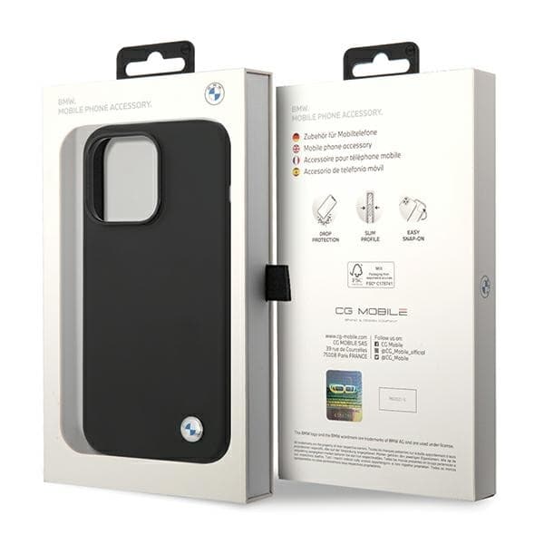 BMW telefontaske til iPhone 15 Pro Max MagSafe silikone metal logo - sort
