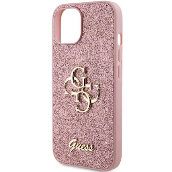 Guess Mobilskal till iPhone 15 Glitter Script Big - Rosa